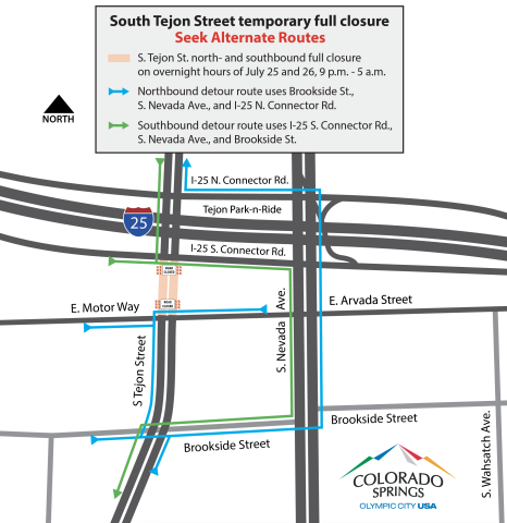 A final detour map for the i25 nevada project. The detour information is listed on the webpage.