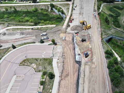Construction being done on the drainage for the Dublin Boulevard Improvements Project