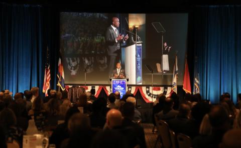Mayor Yemi addresses the audience at the Broadmoor for his 2025 State of the City address.