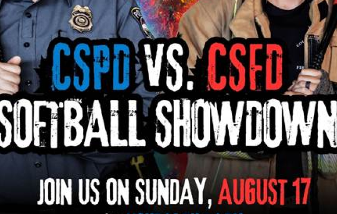 A graphic showing CSFD and CSPD facing off for a softball tournament